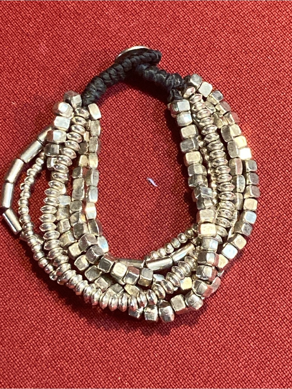 Layered Silver Tone & Black Multi-Strand Beaded Bracelet